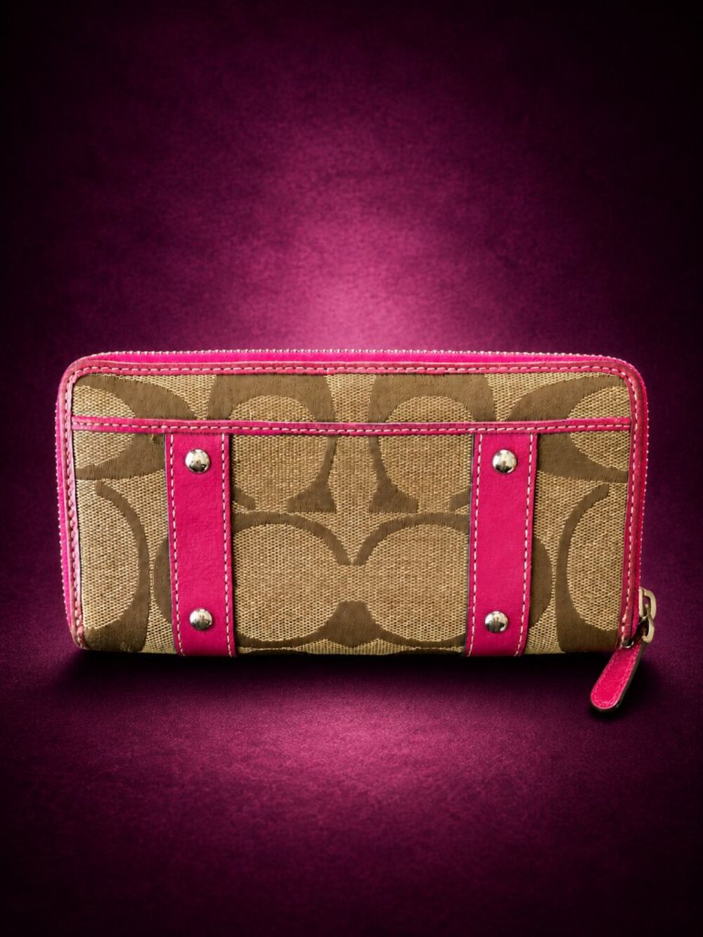 COACH Signature Monogram Pink Zip Around Continental Wallet - Picture 3 of 8